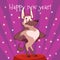 Cartoon card for New Year with a cute brave dog.