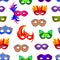 Cartoon Carnival Mask Background Pattern on a White. Vector