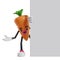 cartoon carrot character peeking out from behind a white wall with open arms