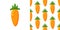 Cartoon carrots, seamless pattern. Easter theme background. Flat design. Vegetable, healthy vegan food wallpaper.