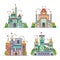 Cartoon castles, kingdom palace, medieval fortress