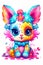 A cartoon cat with colorful hair and a flower on its head. Generative AI image.