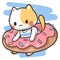 Cartoon cat and donut ring illustration