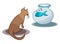 Cartoon Cat and Fish in a Bowl.