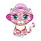 Cartoon cat in a hat with flowers. Summer, vacation. Cute child character, symbol of 2023 new chinese year