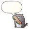 cartoon cat loving the amazing sandwich he\\\'s just made for lunch and speech bubble in smooth gradient style