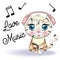 Cartoon cat music lover in headphones listens to music, concert. Cute child character, symbol of 2023 new chinese