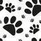 Cartoon cat paw seamless pattern, animal footprint, vector