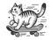 Cartoon cat riding skateboard sketch raster