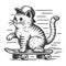 Cartoon cat riding skateboard sketch vector