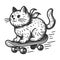 Cartoon cat riding skateboard sketch vector