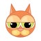 Cartoon cat`s face icon. Emotion of despondency, guilt, despair.