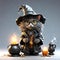 Cartoon cat with a wizard\\\'s hat, dressed in a wizard\\\'s outfit, Halloween, Generative AI