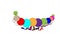 A cartoon caterpillar centipede in colorful shoes. Lots of shoes on legs. Vector