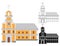 Cartoon catholic religious building with cross on top