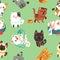 Cartoon cats, kitten vector seamless background