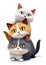 Cartoon cats. Portrait of three cute multi-colored kittens on a white background