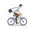 Cartoon Caucasian Man in Postman Role Riding Bike