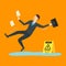 Cartoon Caution Wet Floor with Character Businessman. Vector