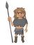 Cartoon caveman in warm clothes with stone spear
