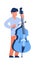 Cartoon cello player. Man with string musical instrument. Musician playing classical music. Isolated member of symphony