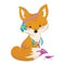 Cartoon chanterelle with an Indian headdress made of feathers on the head. Lovely stylized fox. Vector illustration for