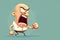 Cartoon character of an angry bald headed old man screaming and shouting with rage