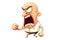 Cartoon character of an angry bald headed old man screaming and shouting with rage, cut out and isolated on a white background