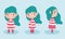 Cartoon character animation little girl with red striped dress different posture