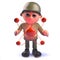 Cartoon character army soldier in 3d with nuclear atomic particle