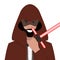 Cartoon character. Avatar symbol. Jedi knight. Vector