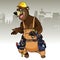 Cartoon character bear dressed in the working clothes with tools