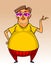 Cartoon character big-bellied man in a clothes and pink sunglasses