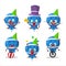 Cartoon character of blue lolipop wrapped with various circus shows