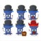 Cartoon character of blue push pin with various pirates emoticons