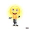 Cartoon character bright yellow light bulb smiling