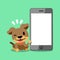 Cartoon character brown dog and smartphone