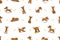 Cartoon character brown greyhound dog seamless pattern