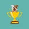 Cartoon character bulldog with gold trophy cup award