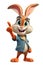 cartoon character bunny rabbit points finger at white isolated background. Generative AI illustration