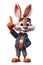 cartoon character bunny rabbit points finger at white isolated background. Generative AI illustration