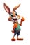 cartoon character bunny rabbit points finger at white isolated background. Generative AI illustration