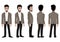 Cartoon character with business man in a smart suit for animation. Front, side, back, 3-4 view animated character. Flat vector