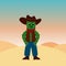Cartoon character cactus cowboy. Vector illustration.