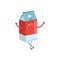 Cartoon character of carton box with milk or juice standing with stretching arms asking to come up hug .