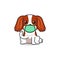 Cartoon character cavalier king charles spaniel dog wearing protective face mask