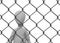 Cartoon character with chain fence (standing behin