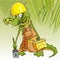 Cartoon character cheerful crocodile in working clothes with tools