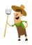 Cartoon character cheerful farmer with a pitchfork