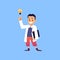 Cartoon character child scientist in lab coat flat vector illustration isolated.